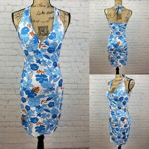SHEIN Blue Floral Halter Bodycon Dress